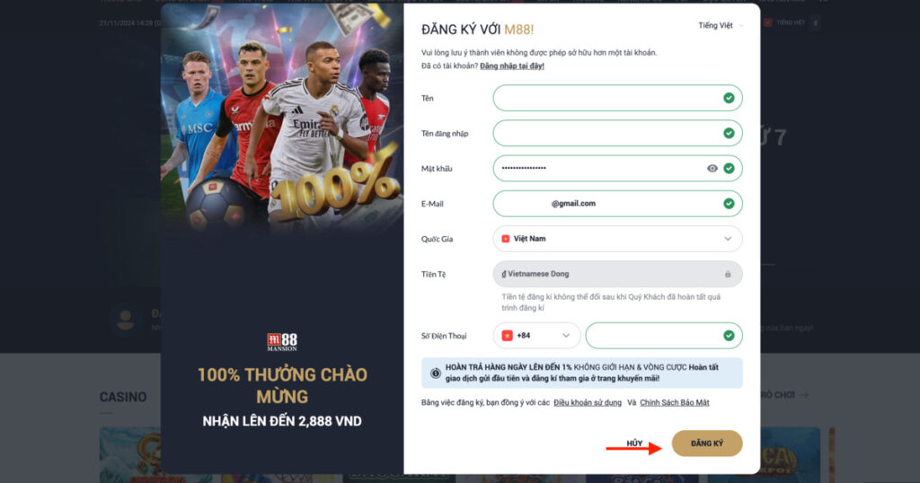 nhập chính xác thông tin m88 yêu cầu